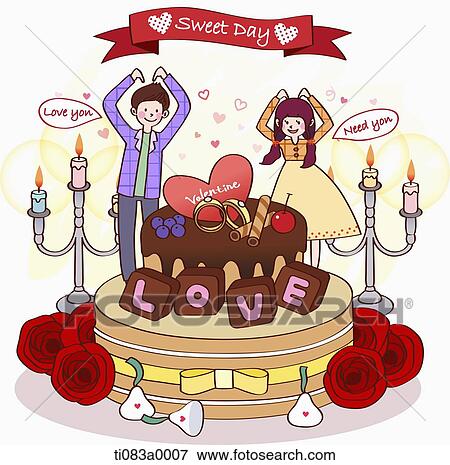 The couple on the chocolate cake with the sweet day flag View Large Illustration Stock Illustration - The couple on the chocolate cake with the sweet day flag. Fotosearch