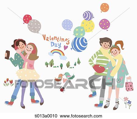 Clipart - The couple wearing couple items with the valentine's day word. Fotosearch