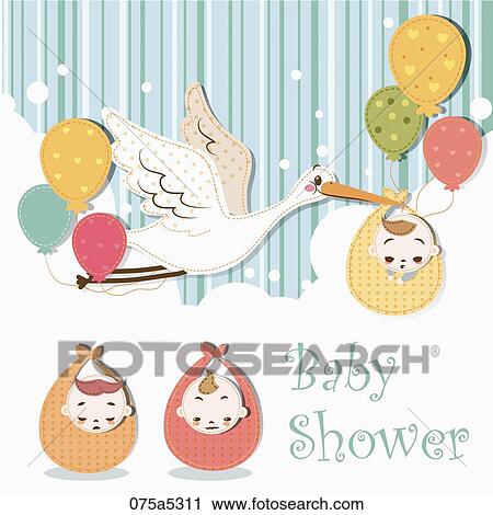 The crane carrying baby in wrapping cloth for baby shower View Large Illustration Clip Art - The crane carrying baby in wrapping cloth for baby shower . Fotosearch