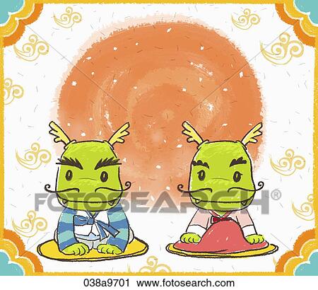 Clip Art - The dragon bowing in the Korean traditional clothes. Fotosearch