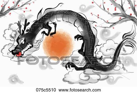 Clipart - The dragon holding the red precious stone in his mouth. Fotosearch
