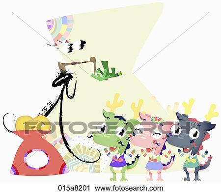 Clip Art - The dragon with the lucky bag. Fotosearch