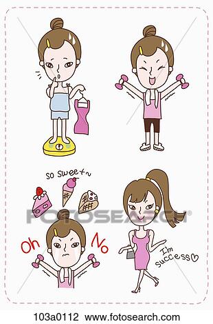 The exercise and diet for losing weight View Large Illustration Drawing - The exercise and diet for losing weight . Fotosearch
