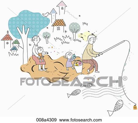 The family fishing the gift View Large Illustration Stock Illustration - The family fishing the gift . Fotosearch