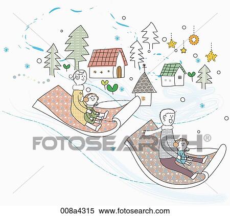 The family riding on the sled View Large Illustration Stock Illustration - The family riding on the sled . Fotosearch