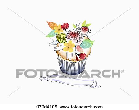 Stock Illustration - The flower bouquet on the brown muffin. Fotosearch