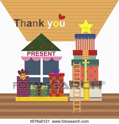 The gift boxes and ladder with Thank you word View Large Illustration Clip Art - The gift boxes and ladder with Thank you word. Fotosearch