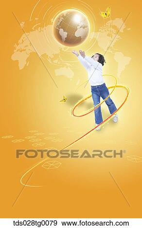 The girl stretching her hands toward the globe with world map background View Large Illustration Stock Illustration - The girl stretching her hands toward the globe with world map background. Fotosearch