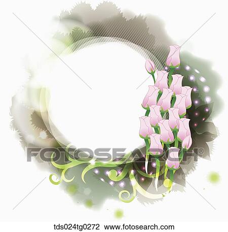 The gray ink spreading circle with pink rose View Large Illustration Drawing - The gray ink spreading circle with pink rose. Fotosearch