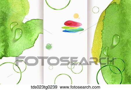 Stock Illustration - The green colored background with the water drop and the pile of colorful circles. Fotosearch