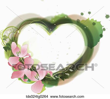 The green ink spreading heart with pink flower View Large Illustration Stock Illustration - The green ink spreading heart with pink flower. Fotosearch