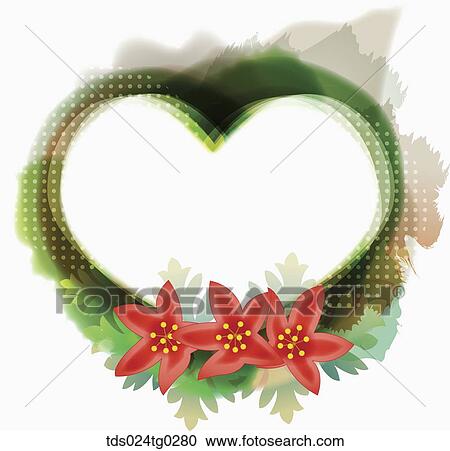 The green ink spreading heart with red flower View Large Illustration Clipart - The green ink spreading heart with red flower. Fotosearch