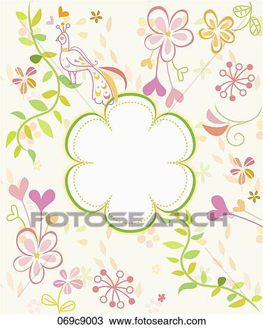 The green lined flower with the peacock, flower, and leaf around View Large Illustration Drawing - The green lined flower with the peacock, flower, and leaf around. Fotosearch