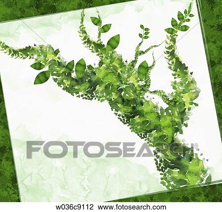 The green tree coved with the green leaves on the white canvas View Large Illustration Drawing - The green tree coved with the green leaves on the white canvas. Fotosearch