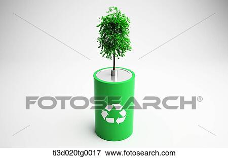The green tree standing on the green battery with the recycling mark View Large Illustration Stock Illustration - The green tree standing on the green battery with the recycling mark . Fotosearch