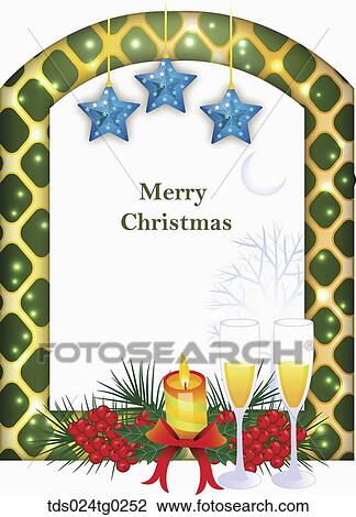 Drawing - The green window frame with Christmas table settings. Fotosearch