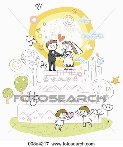 The groom and bride on the wedding cake View Large Illustration Stock Illustration - The groom and bride on the wedding cake. Fotosearch