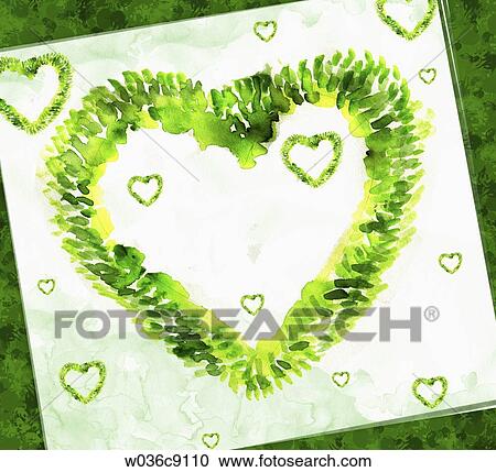 The heart shape of green leaves on the white canvas View Large Illustration Clipart - The heart shape of green leaves on the white canvas. Fotosearch