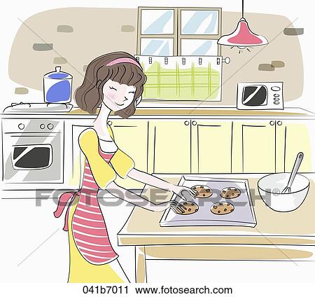 The housewife baking the cookie View Large Illustration Clip Art - The housewife baking the cookie. Fotosearch