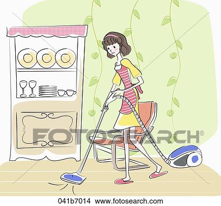 The housewife cleaning the house with the vacuum cleaner View Large Illustration Stock Illustration - The housewife cleaning the house with the vacuum cleaner. Fotosearch