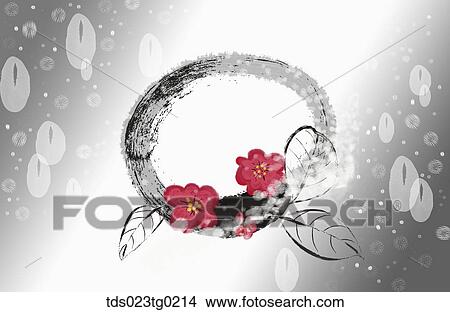 Stock Illustration - The ink painting of the red flower ring. Fotosearch