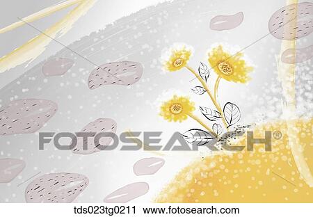 Clip Art - The ink painting of the yellow flowers covered with the snow . Fotosearch