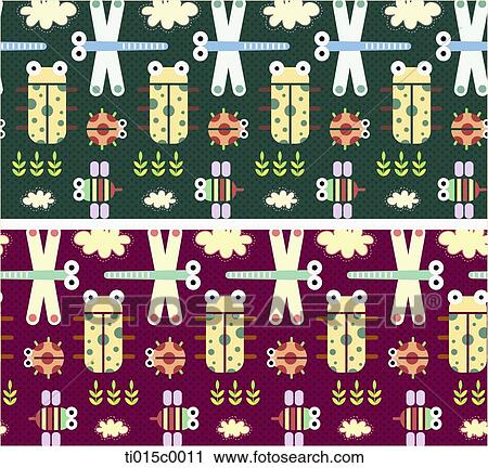 The insect pattern with the green and purple background View Large Illustration Clip Art - The insect pattern with the green and purple background. Fotosearch
