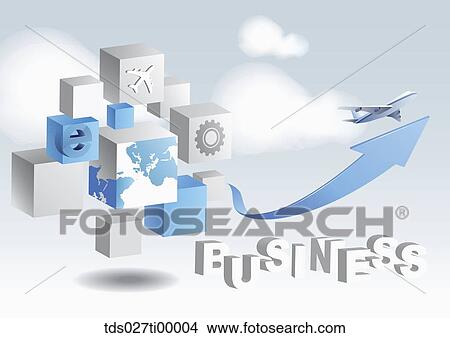 The internet, airplane, world map blocks with flying airplane and business blocks View Large Illustration Stock Illustration - The internet, airplane, world map blocks with flying airplane and business blocks. Fotosearch