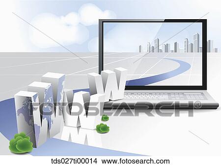 Stock Illustration - The laptop with the WWW blocks around. Fotosearch