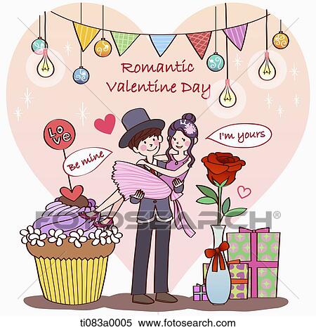 Stock Illustration - The man lifting up the woman on Romantic valentine's day. Fotosearch