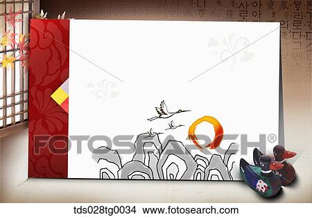The new year card with wooden mandarin duck View Large Illustration Stock Illustration - The new year card with wooden mandarin duck. Fotosearch