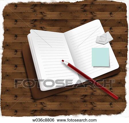 The notebook and red colored pencil View Large Illustration Stock Illustration - The notebook and red colored pencil . Fotosearch
