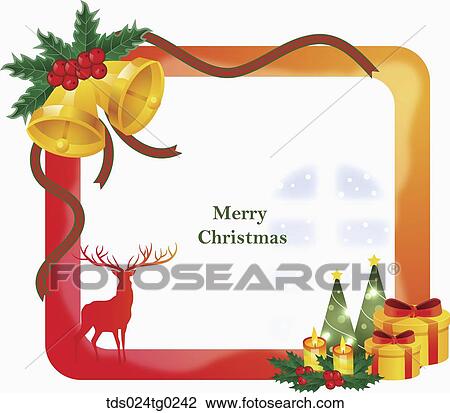 Drawing - The orange and red frame and Christmas decoration. Fotosearch