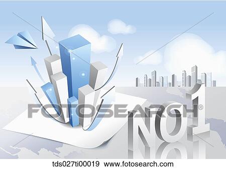 Stock Illustration - The paper plane, blue and white chart, and number one blocks. Fotosearch
