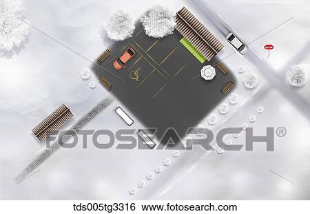 The parking lot and road from above with snowy surroundings View Large Illustration Stock Illustration - The parking lot and road from above with snowy surroundings. Fotosearch