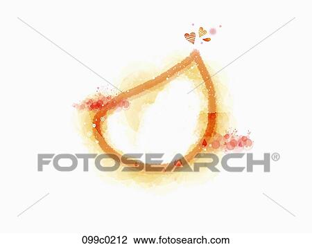 Drawing - The pastel orange colored ring with red heart. Fotosearch