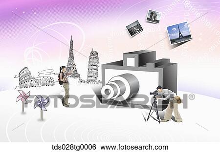 The photographing people with camera icon View Large Illustration Stock Illustration - The photographing people with camera icon . Fotosearch