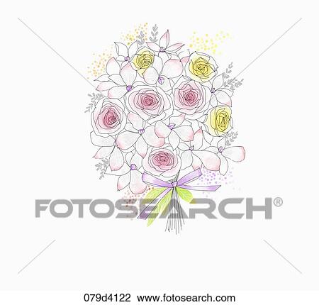 Drawing - The pink and yellow flower bouquet . Fotosearch
