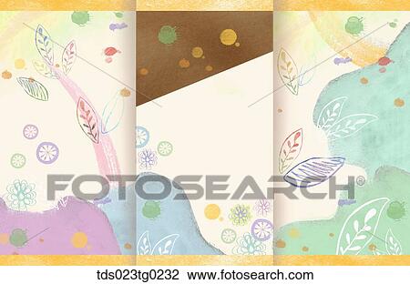The pink, blue, and brown background with the leaf pattern View Large Illustration Drawing - The pink, blue, and brown background with the leaf pattern . Fotosearch