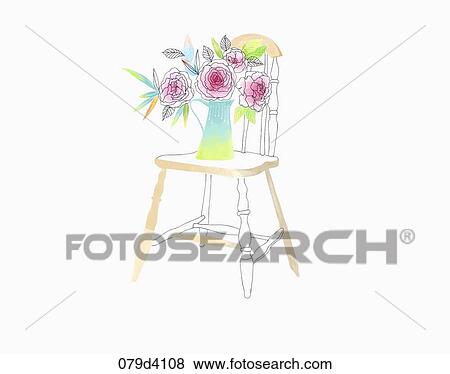 Stock Illustration - The pink flower vase on the chair. Fotosearch