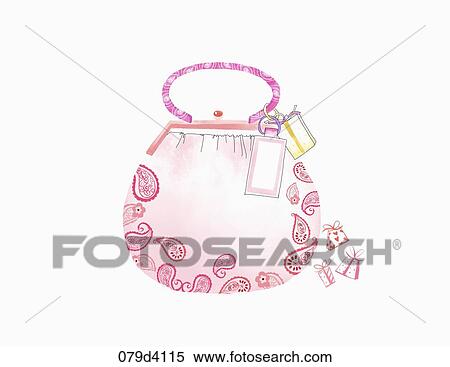 The pink purse with the red flower petal pattern View Large Illustration Stock Illustration - The pink purse with the red flower petal pattern. Fotosearch