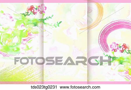 The pink, red flowers and green leaves background with the pink line View Large Illustration Clip Art - The pink, red flowers and green leaves background with the pink line. Fotosearch