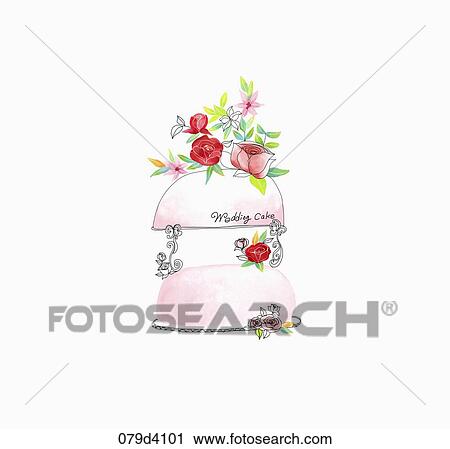 The pink wedding cake with the red rose View Large Illustration Clip Art - The pink wedding cake with the red rose. Fotosearch