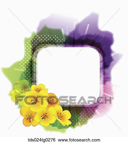 Stock Illustration - The purple and green ink spreading square with yellow flower. Fotosearch