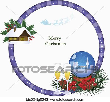 Drawing - The purple circle frame with Christmas decoration. Fotosearch