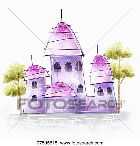 The purple colored castle with the green trees around View Large Illustration Stock Illustration - The purple colored castle with the green trees around. Fotosearch