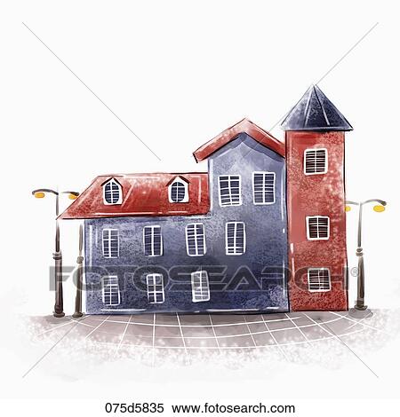 The red and purple house with the street lights around View Large Illustration Stock Illustration - The red and purple house with the street lights around. Fotosearch
