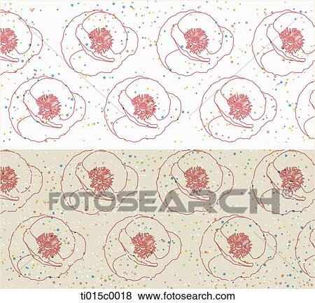 Stock Illustration - The red flower pattern with the ivory background. Fotosearch