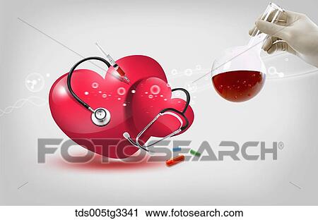 The red heart and medical equipment with a hand holding scientific instrument View Large Illustration Clip Art - The red heart and medical equipment with a hand holding scientific instrument . Fotosearch