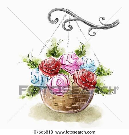 The red, pink, blue roses and green leaves in the basket View Large Illustration Stock Illustration - The red, pink, blue roses and green leaves in the basket. Fotosearch